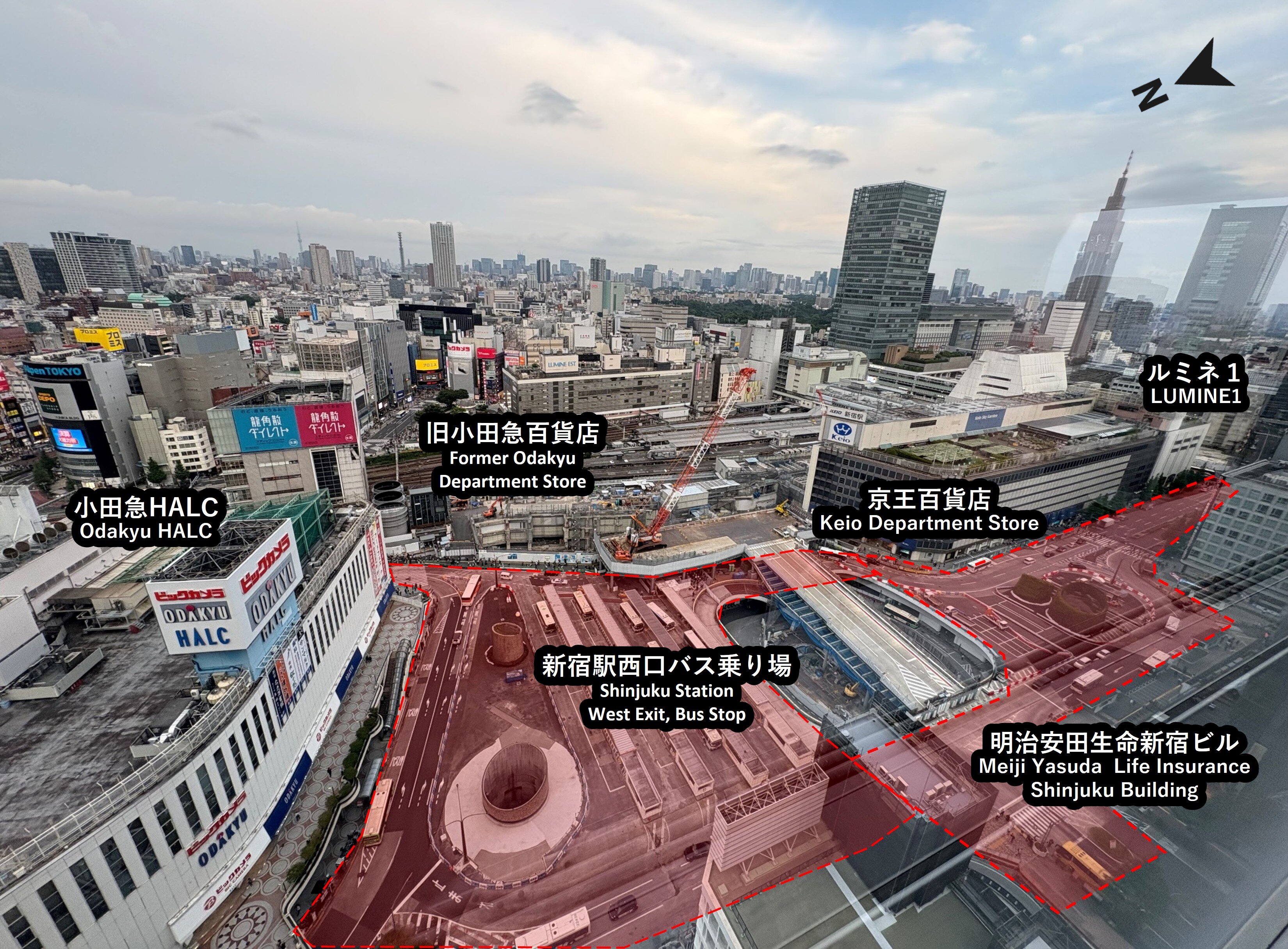西口駅前広場関連工事の範囲図