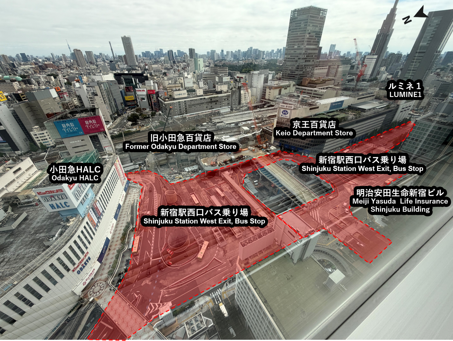 西口駅前広場関連工事の範囲図